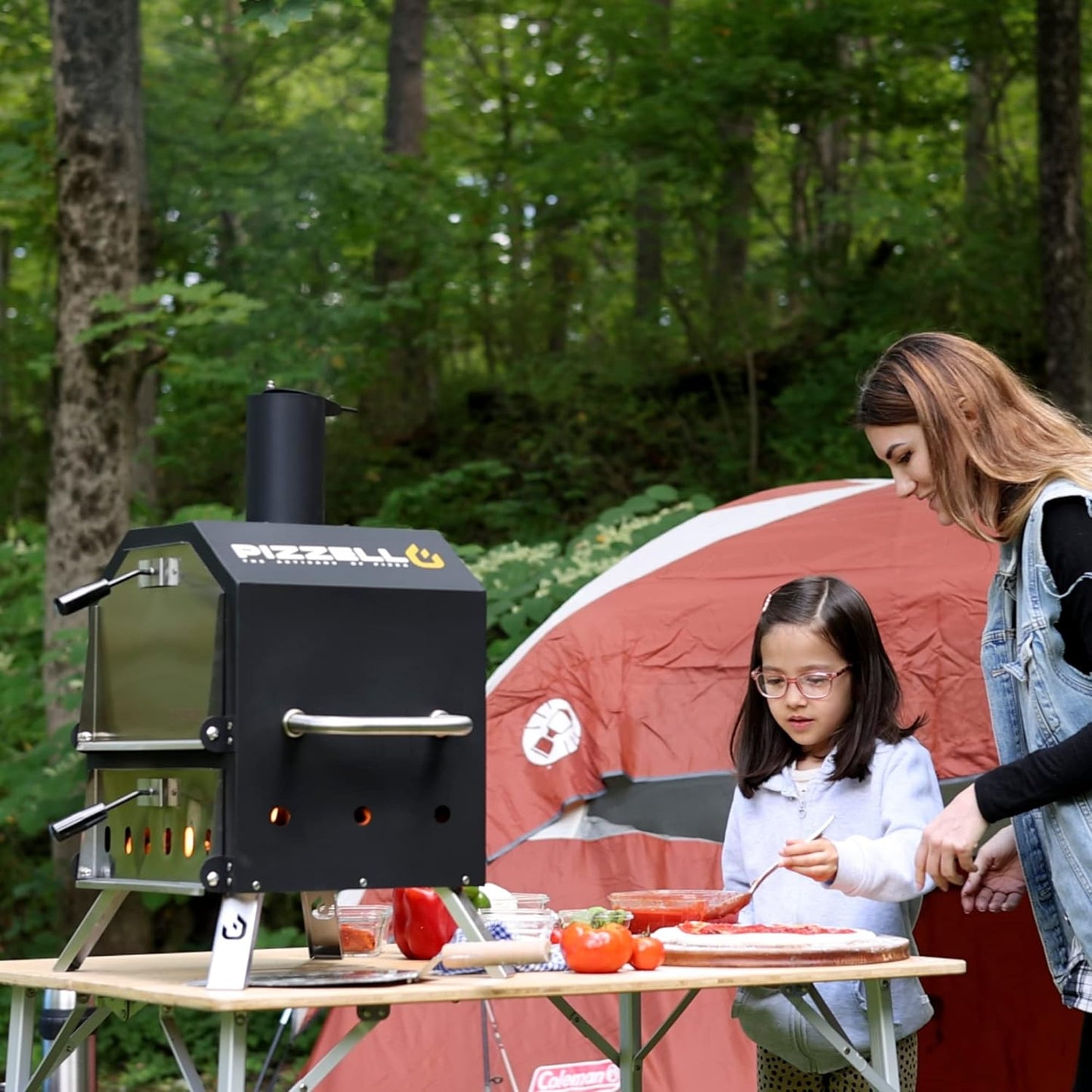 Outdoor Pizza Oven Wood Fired 2-Layer Pizza Ovens outside Pizza Maker with Stone, Pizza Peel, Cover,Removable Cooking Rack for Camping Backyard BBQ (Black)