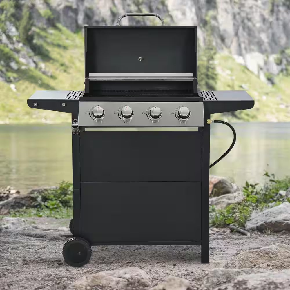 Propane Grill 4 Burner Barbecue Grill Stainless Steel Gas Grill in Black