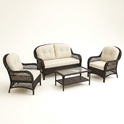 Outdoor Patio Conversation Set Built for Comfort, 4 Piece Rattan Furniture, Steel Frame, Protective Cover