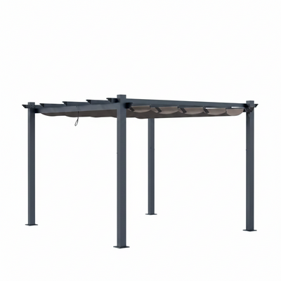 10 Ft. W X 10 Ft. D Aluminum Pergola Outdoor with Dark Gray Retractable Canopy