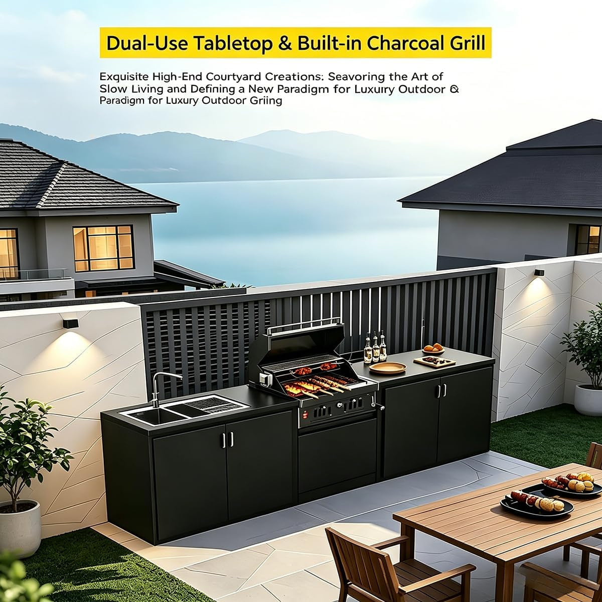 27-Inch Heavy Duty Charcoal Grill, 304 Stainless Steel Portable Outdoor BBQ with Adjustable Tray, Large Front Door & Side Vents for Backyard, Patio, Camping Family BBQ Gatherings