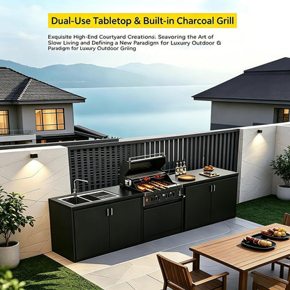 27-Inch Heavy Duty Charcoal Grill, 304 Stainless Steel Portable Outdoor BBQ with Adjustable Tray, Large Front Door & Side Vents for Backyard, Patio, Camping Family BBQ Gatherings