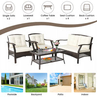 Costway 4 PCS Outdoor Rattan Conversation Set Patio Rattan Sofa Set W/ Protective Cover