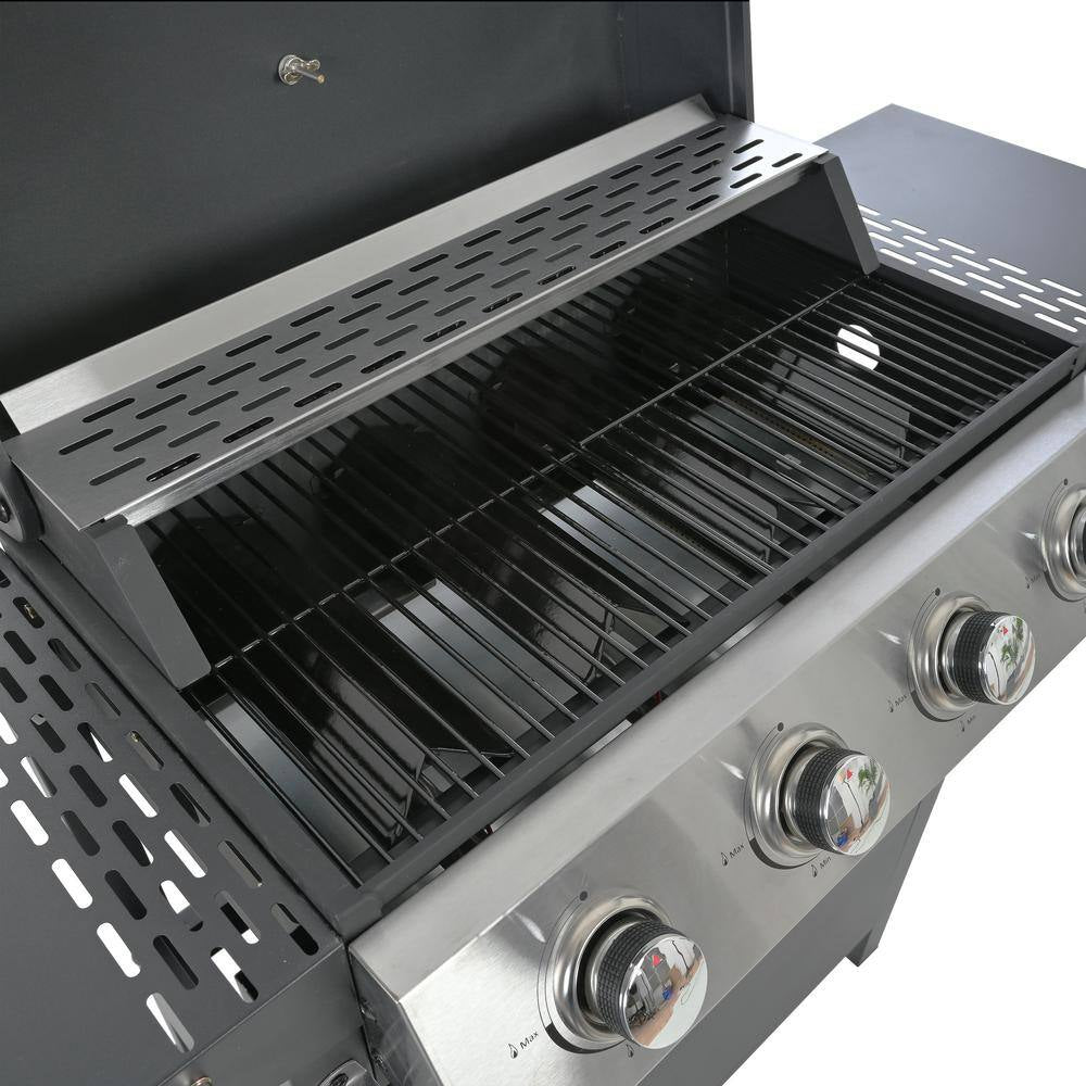 4-Burner Portable Stainless Steel Propane Gas Grill in Black