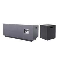 Zachary 40 In. X 15 In. Rectangular Concrete Propane Outdoor Patio Fire Pit in Dark Gray with Tank Holder