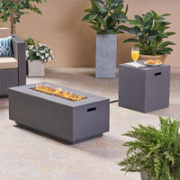 Zachary 40 In. X 15 In. Rectangular Concrete Propane Outdoor Patio Fire Pit in Dark Gray with Tank Holder