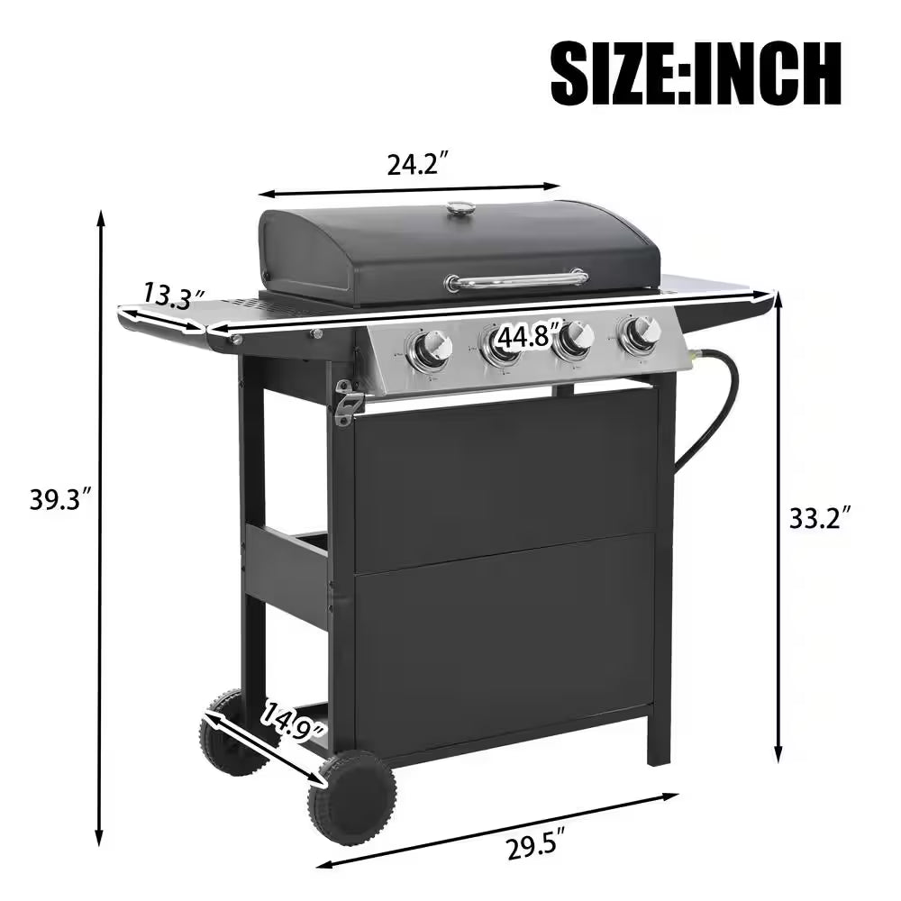 Propane Grill 4 Burner Barbecue Grill Stainless Steel Gas Grill in Black