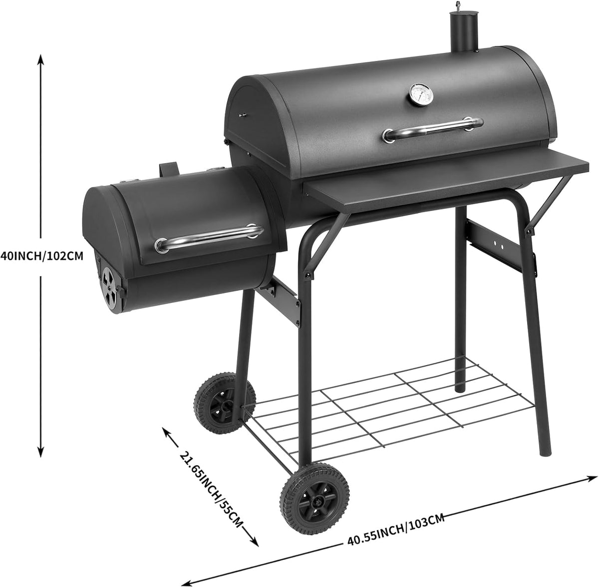 Charcoal Grill Offset Smoker 535 Sq.In.With Front Table for Outdoor BBQ