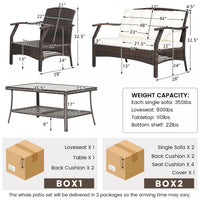 Costway 4 PCS Outdoor Rattan Conversation Set Patio Rattan Sofa Set W/ Protective Cover