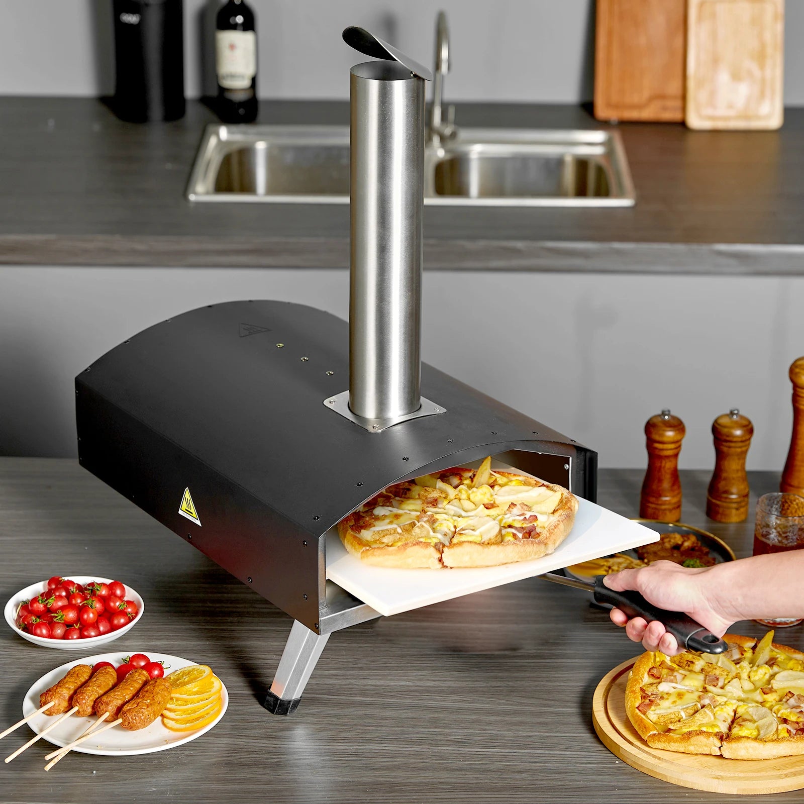 12Inch Outdoor Oven Charcoal Fired Maker Portable outside Stainless Steel Grill&Pizza Waterproof for Backyard Camping