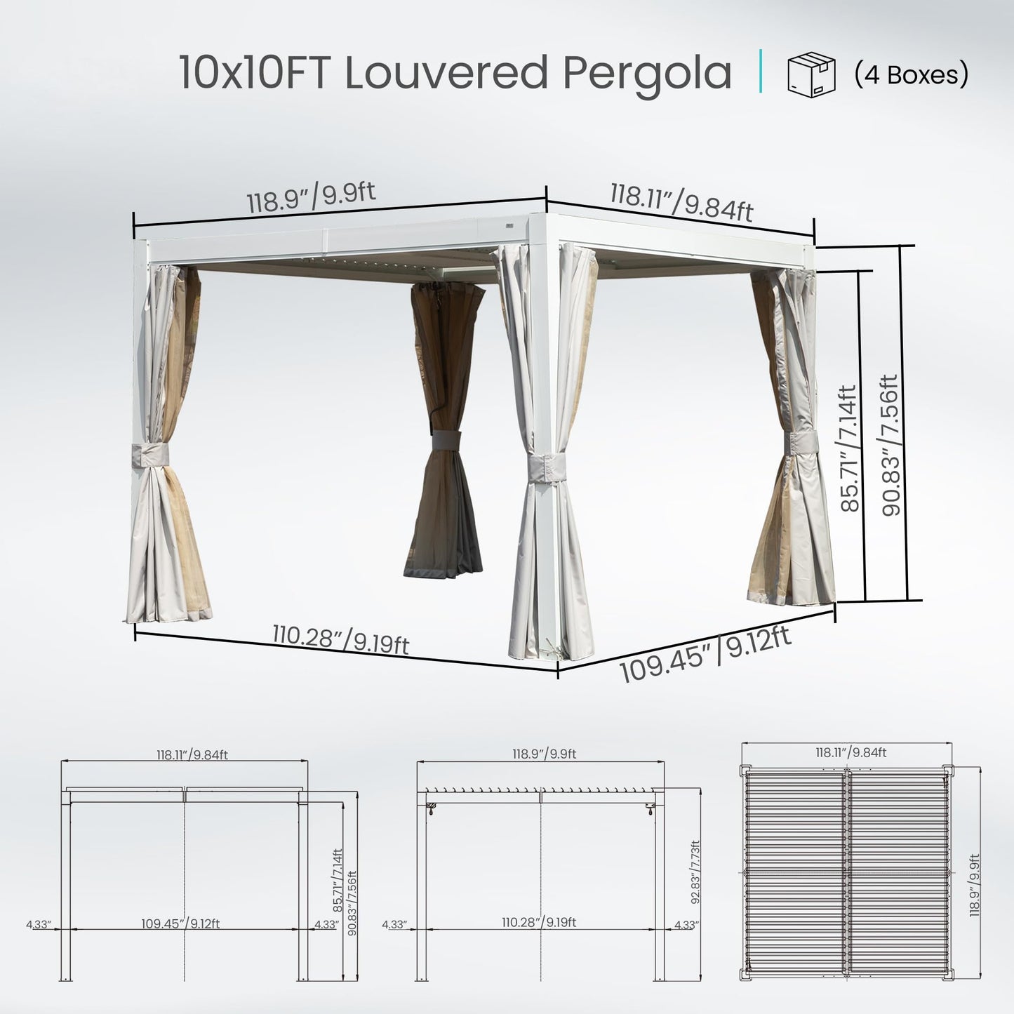 10x10 FT Outdoor Louvered Pergola with Adjustable Louvers