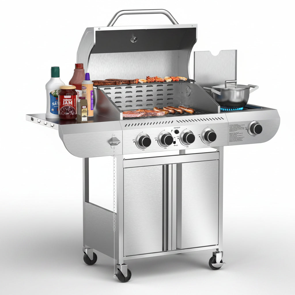 G41 Pro BBQ Grill,Heavy-Duty Stainless Steel Gas Grill, 4 Burner Gas Grill with Side Burner,42000 BTU Propane Grill for Outdoor Cooking,Barbecue,Garden and Patio Backyard