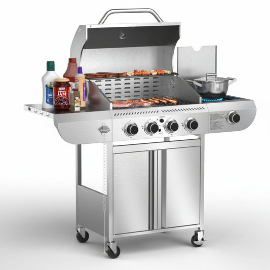 G41 Pro BBQ Grill,Heavy-Duty Stainless Steel Gas Grill, 4 Burner Gas Grill with Side Burner,42000 BTU Propane Grill for Outdoor Cooking,Barbecue,Garden and Patio Backyard