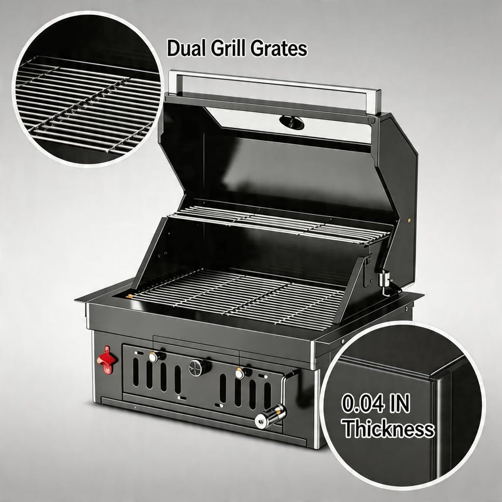 27-Inch Heavy Duty Charcoal Grill, 304 Stainless Steel Portable Outdoor BBQ with Adjustable Tray, Large Front Door & Side Vents for Backyard, Patio, Camping Family BBQ Gatherings