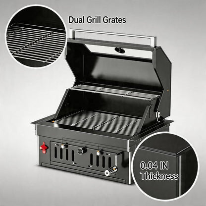 27-Inch Heavy Duty Charcoal Grill, 304 Stainless Steel Portable Outdoor BBQ with Adjustable Tray, Large Front Door & Side Vents for Backyard, Patio, Camping Family BBQ Gatherings