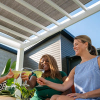 Windham 14' X 10' Modern Galvanized Steel Outdoor Patio Pergola Kit with Shade Sail Canopy and Powerport