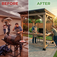 8 Ft. W X 5 Ft. D Cedar Wood Grill Gazebo Outdoor with Steel Roof — Before & After