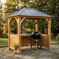 8 Ft. W X 5 Ft. D Cedar Wood Grill Gazebo Outdoor with Steel Roof — Studio Shot