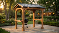 8 Ft. W X 5 Ft. D Cedar Wood Grill Gazebo Outdoor with Steel Roof — Lifestyle