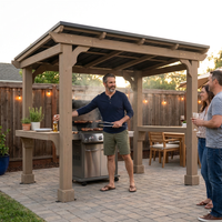 8 Ft. W X 5 Ft. D Cedar Wood Grill Gazebo Outdoor with Steel Roof — Lifestyle