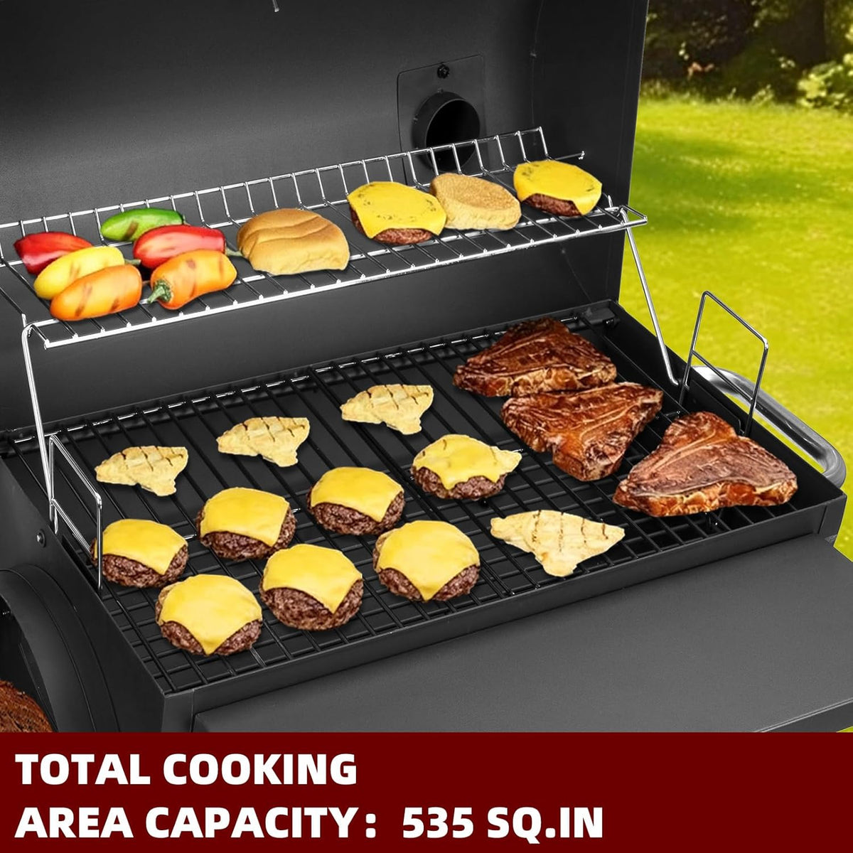 Charcoal Grill Offset Smoker 535 Sq.In.With Front Table for Outdoor BBQ