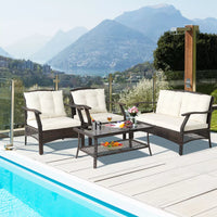 Costway 4 PCS Outdoor Rattan Conversation Set Patio Rattan Sofa Set W/ Protective Cover
