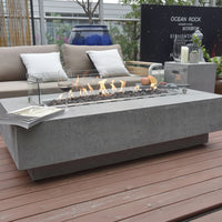 Outdoor Fire Table Built for Year-Round Gathering, Cast Concrete, 45,000 BTU, Liquid Propane, 56x32