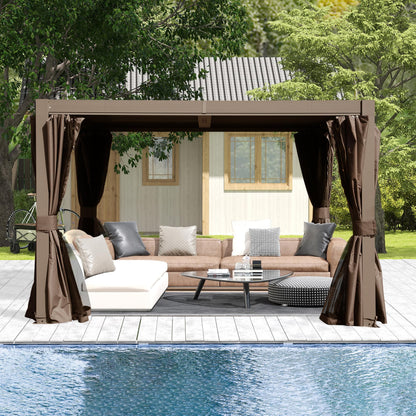 10x10 FT Outdoor Louvered Pergola with Adjustable Louvers - Brown