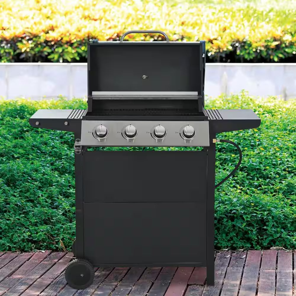 Propane Grill 4 Burner Barbecue Grill Stainless Steel Gas Grill in Black