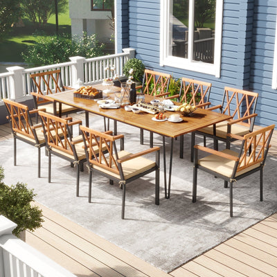 Acacia Wood Outdoor Furniture Set 9 Pieces Patio Dining Set with 8 Chairs