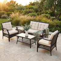 Costway 4 PCS Outdoor Rattan Conversation Set Patio Rattan Sofa Set W/ Protective Cover — Studio Shot