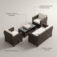 Costway 4 PCS Outdoor Rattan Conversation Set Patio Rattan Sofa Set W/ Protective Cover — infographic