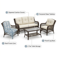 Costway 4 PCS Outdoor Rattan Conversation Set Patio Rattan Sofa Set W/ Protective Cover — How It Works