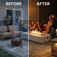 Hampton Fire Table Outdoor Fire Pit 56" X 32" Cast Concrete Firepit Includes Lava Rocks 45,000 Btus Outdoor Fireplace for Patio Furniture Set, Deck, Porch, Outdoor Heater - Liquid Propane — Before & After