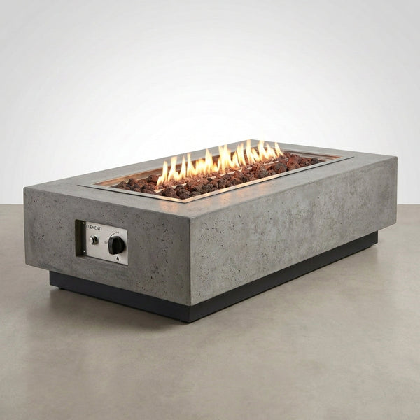 Outdoor Fire Table Built for Year-Round Gathering, Cast Concrete, 45,000 BTU, Liquid Propane, 56x32" — Studio Shot
