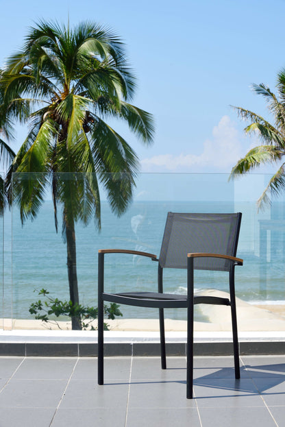 Rinjani Rectangular Table and 4 Vera Stacking Armchair Dining Set