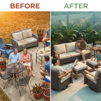 Wicker Patio Furniture Sets,5 Pieces Outdoor Conversation Sets with Swivel Rocker Chairs Sofa and Ottomans for Deck Porch Poolside — Before & After