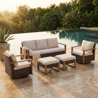 Wicker Patio Furniture Sets,5 Pieces Outdoor Conversation Sets with Swivel Rocker Chairs Sofa and Ottomans for Deck Porch Poolside — Studio Shot