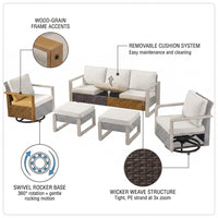 Wicker Patio Furniture Sets,5 Pieces Outdoor Conversation Sets with Swivel Rocker Chairs Sofa and Ottomans for Deck Porch Poolside — How It Works