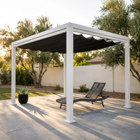 Windham 14' X 10' Modern Galvanized Steel Outdoor Patio Pergola Kit with Shade Sail Canopy and Powerport — Studio Shot