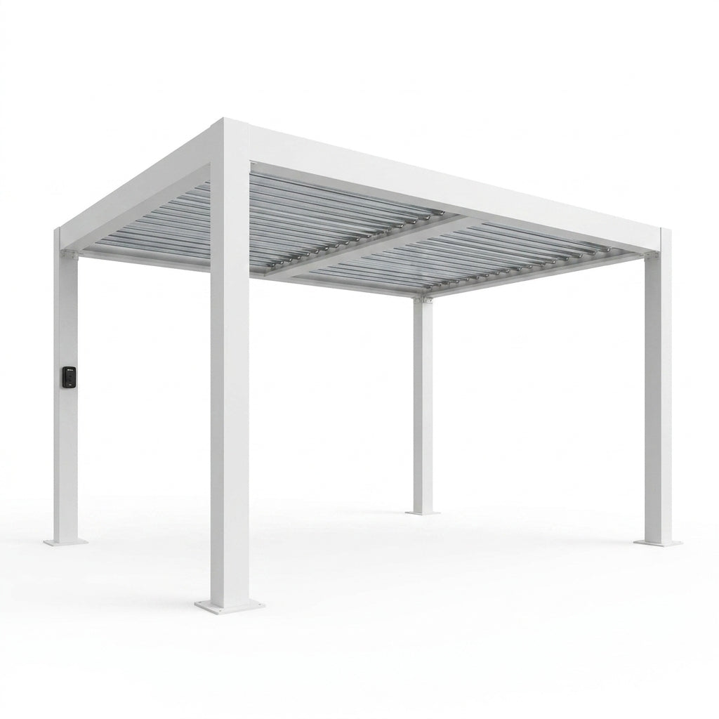 Windham 14' X 10' Modern Galvanized Steel Outdoor Patio Pergola Kit with Shade Sail Canopy and Powerport — Studio Shot