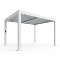 Windham 14' X 10' Modern Galvanized Steel Outdoor Patio Pergola Kit with Shade Sail Canopy and Powerport — Studio Shot