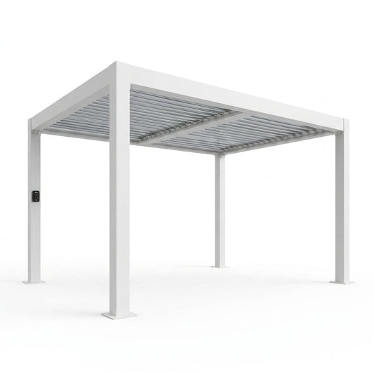 Windham 14' X 10' Modern Galvanized Steel Outdoor Patio Pergola Kit with Shade Sail Canopy and Powerport — Studio Shot