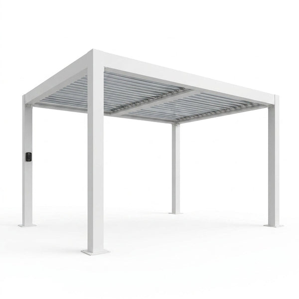 Windham 14' X 10' Modern Galvanized Steel Outdoor Patio Pergola Kit with Shade Sail Canopy and Powerport — Studio Shot