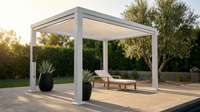 Windham 14' X 10' Modern Galvanized Steel Outdoor Patio Pergola Kit with Shade Sail Canopy and Powerport — Lifestyle