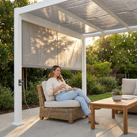 Windham 14' X 10' Modern Galvanized Steel Outdoor Patio Pergola Kit with Shade Sail Canopy and Powerport — Lifestyle