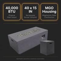 Zachary 40 In. X 15 In. Rectangular Concrete Propane Outdoor Patio Fire Pit in Dark Gray with Tank Holder — Results & Stats
