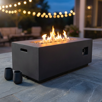 Zachary 40 In. X 15 In. Rectangular Concrete Propane Outdoor Patio Fire Pit in Dark Gray with Tank Holder — Studio Shot