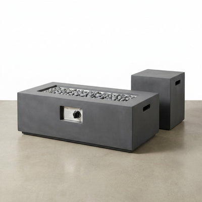 Rectangular Fire Pit Built for Outdoor Gathering, 40x15 Inch Concrete, Propane Gas, Hidden Tank Holder