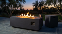 Zachary 40 In. X 15 In. Rectangular Concrete Propane Outdoor Patio Fire Pit in Dark Gray with Tank Holder — Lifestyle